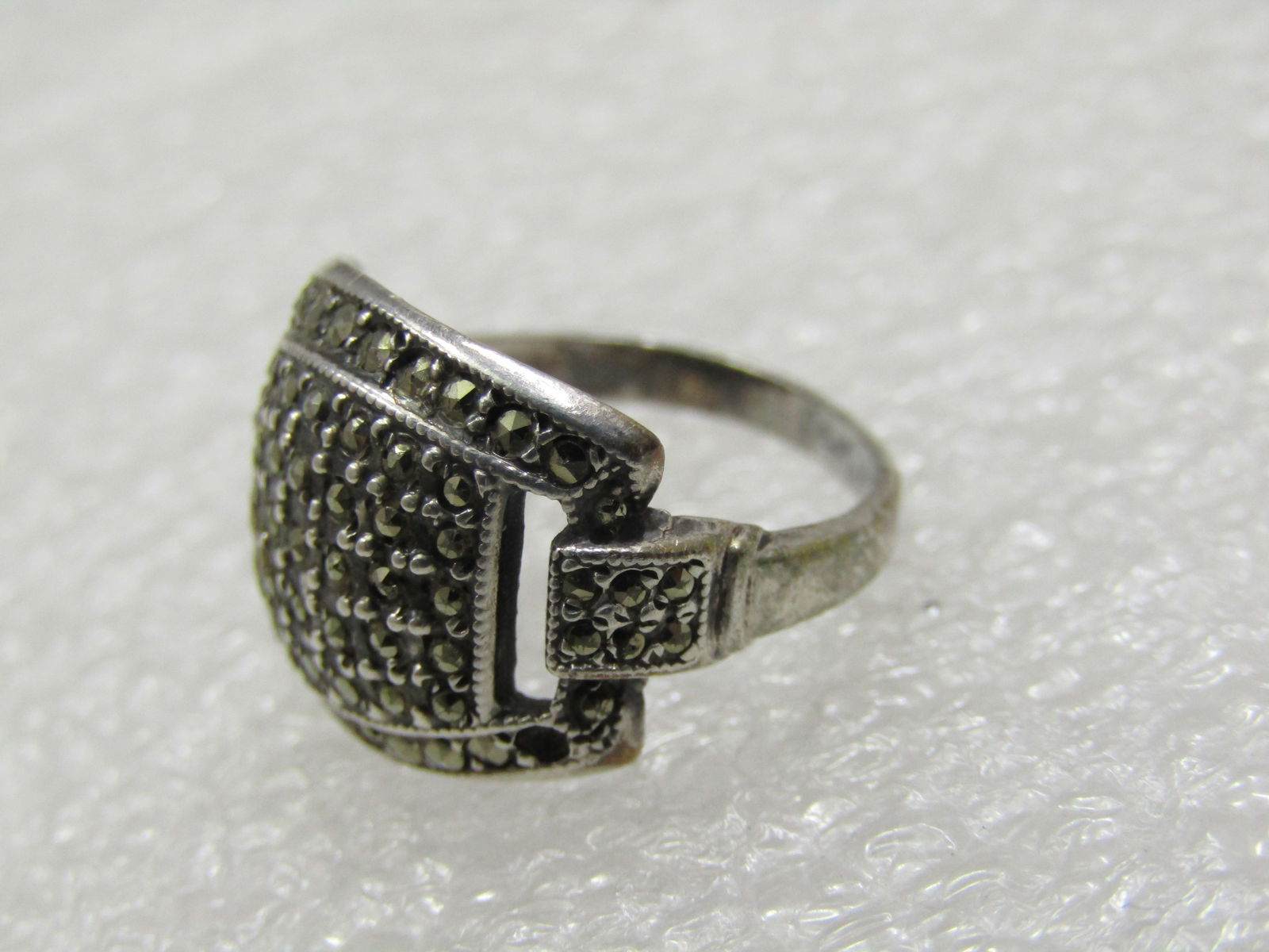 Vintage Sterling Marcasite Wide Ring, Sz. 4.5 - 6