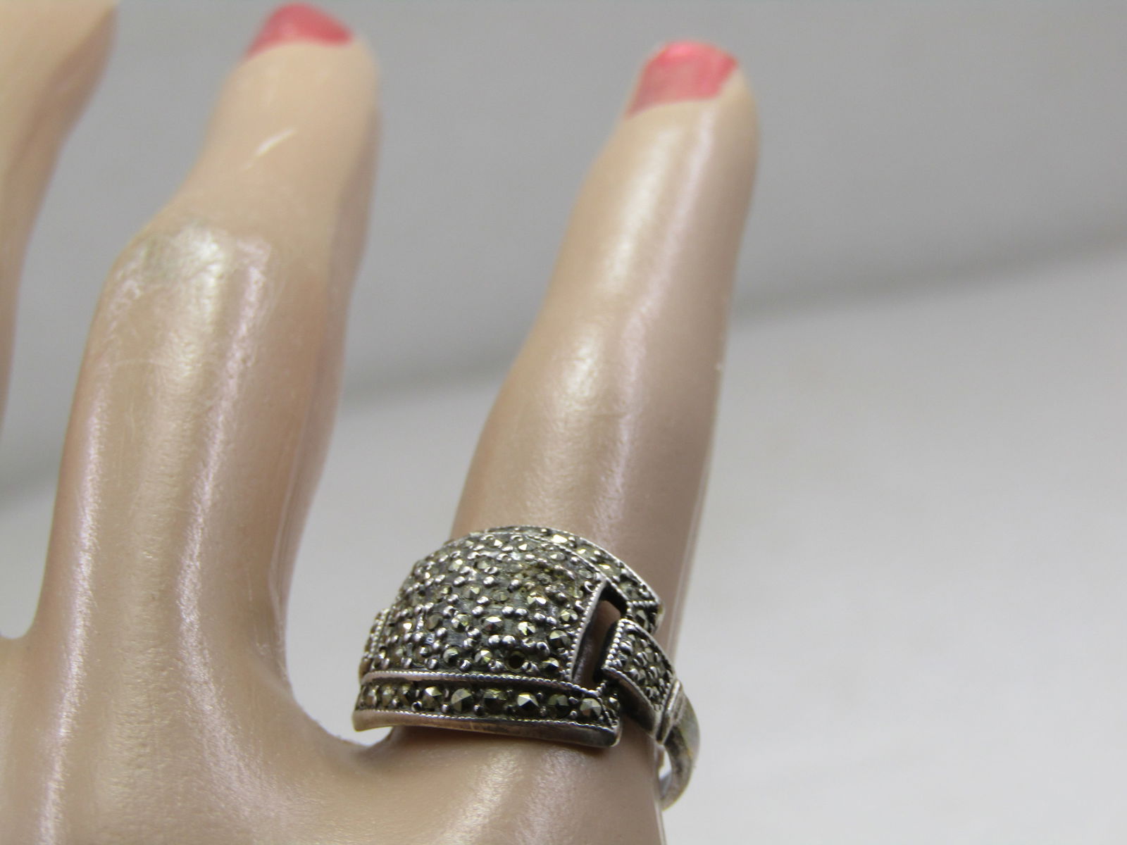 Vintage Sterling Marcasite Wide Ring, Sz. 4.5 - 7