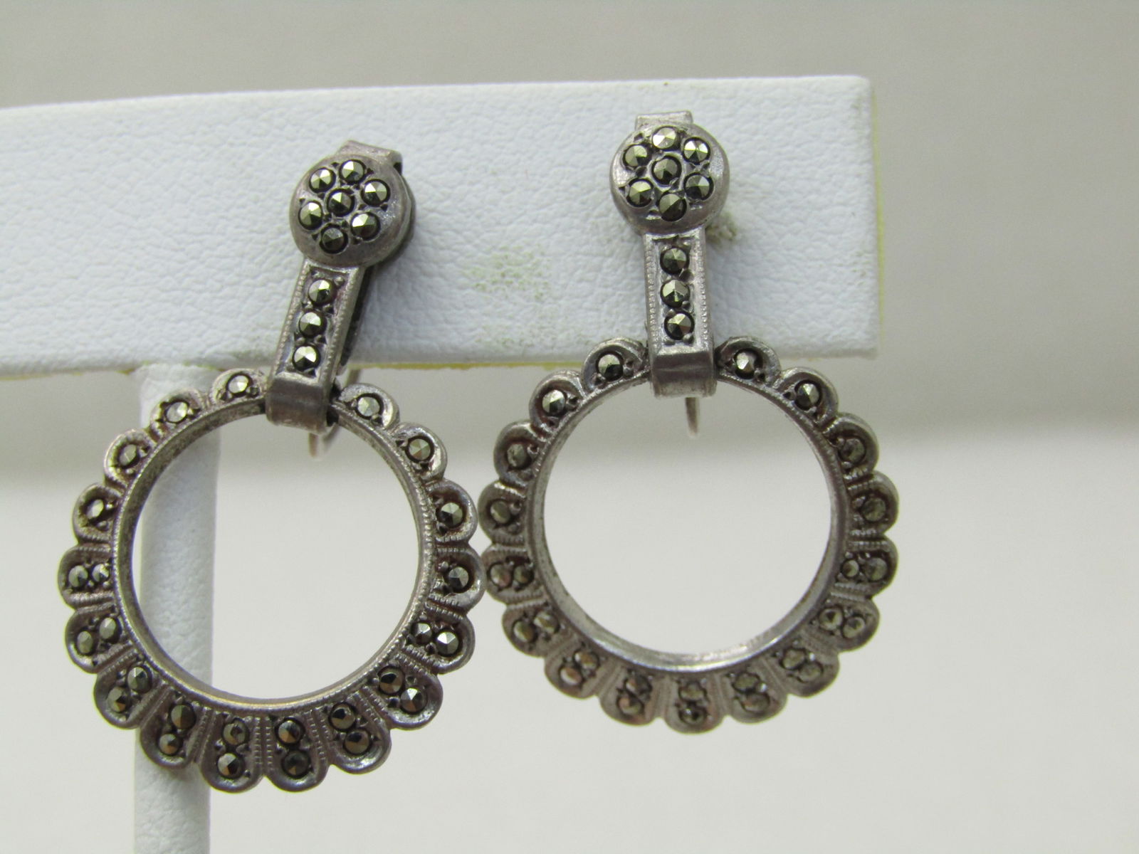 Vintage Sterling Silver Marcasite Earrings, Stud/Dangle, Marcasite, Mid-Century (1 of 6)