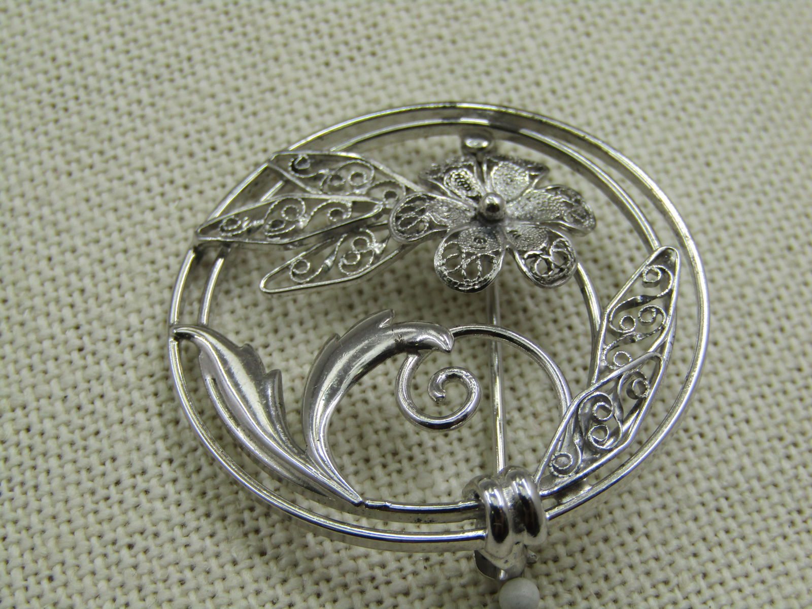Vintage Sterling Carl Art Floral Filigree Cirlce Brooch - 3