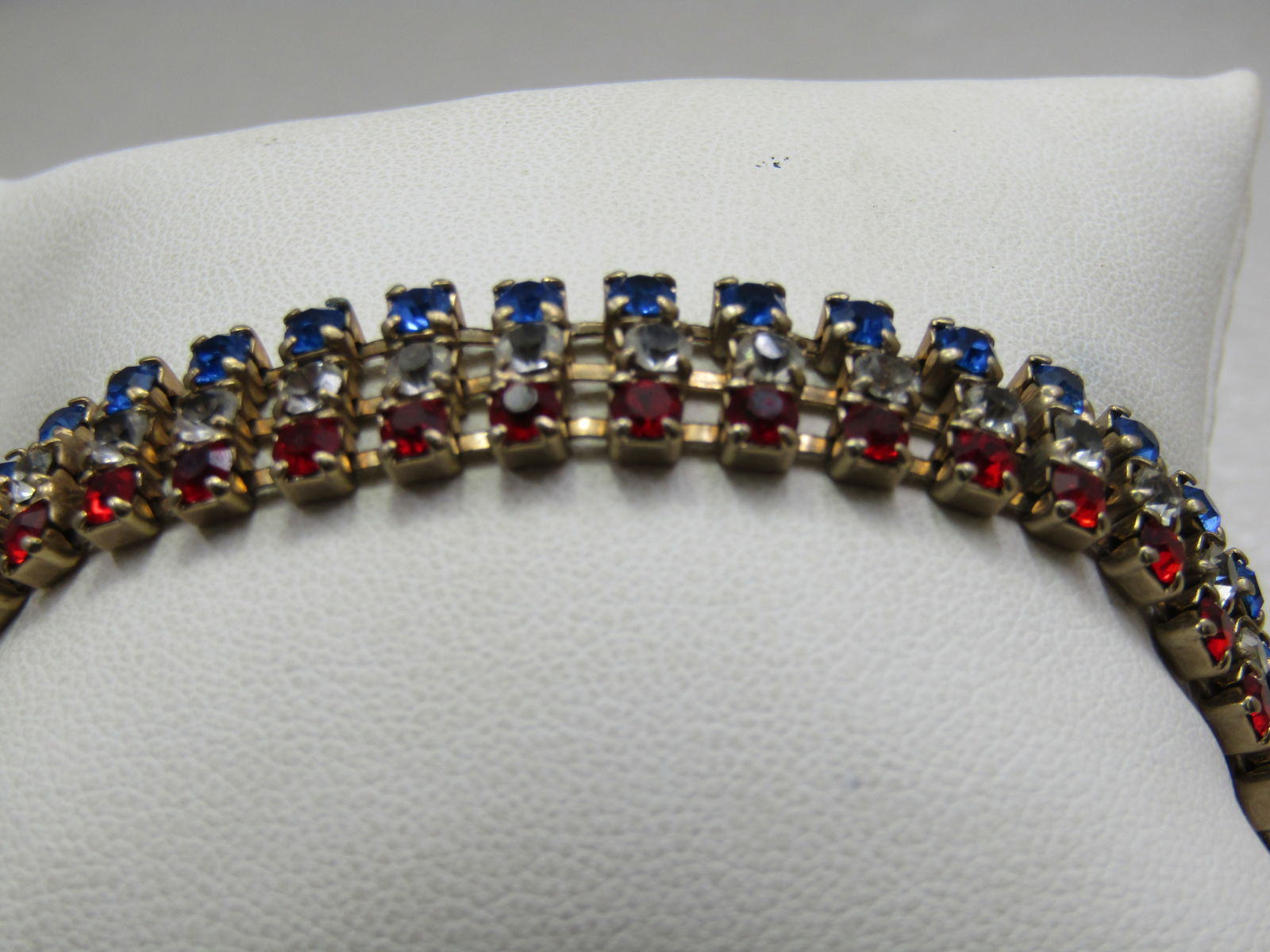 Vintage Red, White, Blue Rhinestone Bracelet, 7" - 2