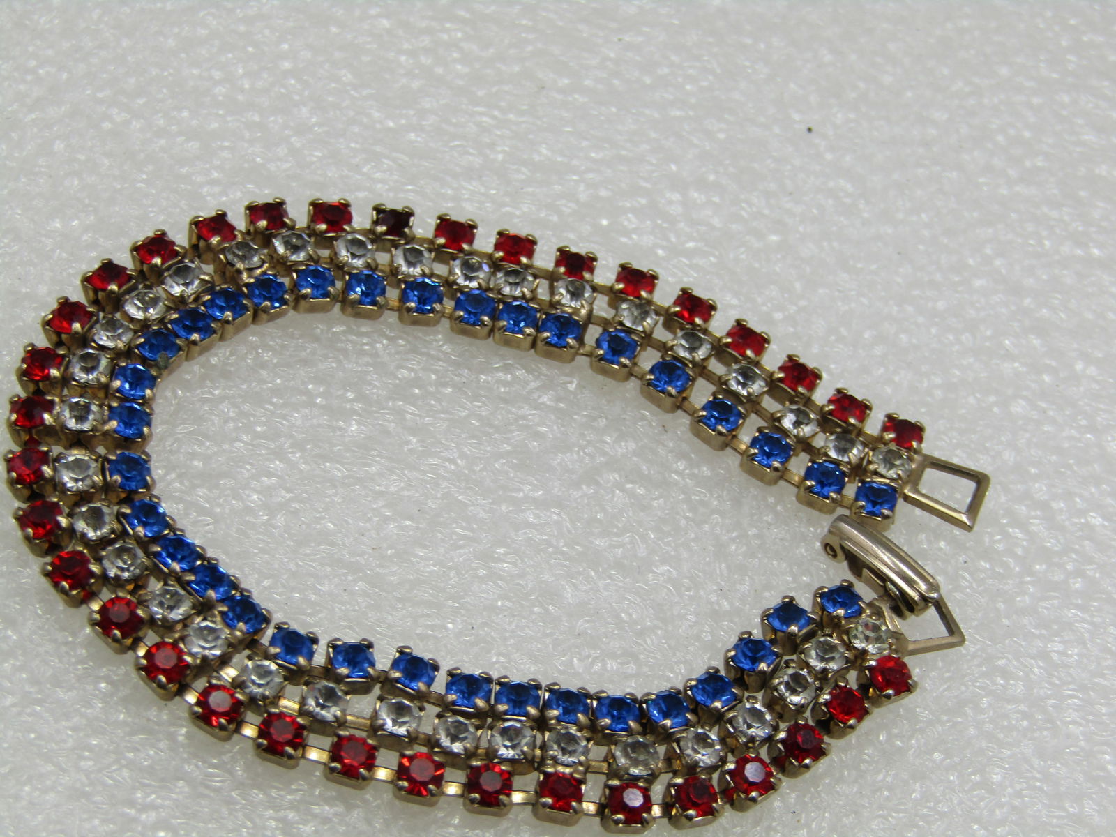 Vintage Red, White, Blue Rhinestone Bracelet, 7" - 4
