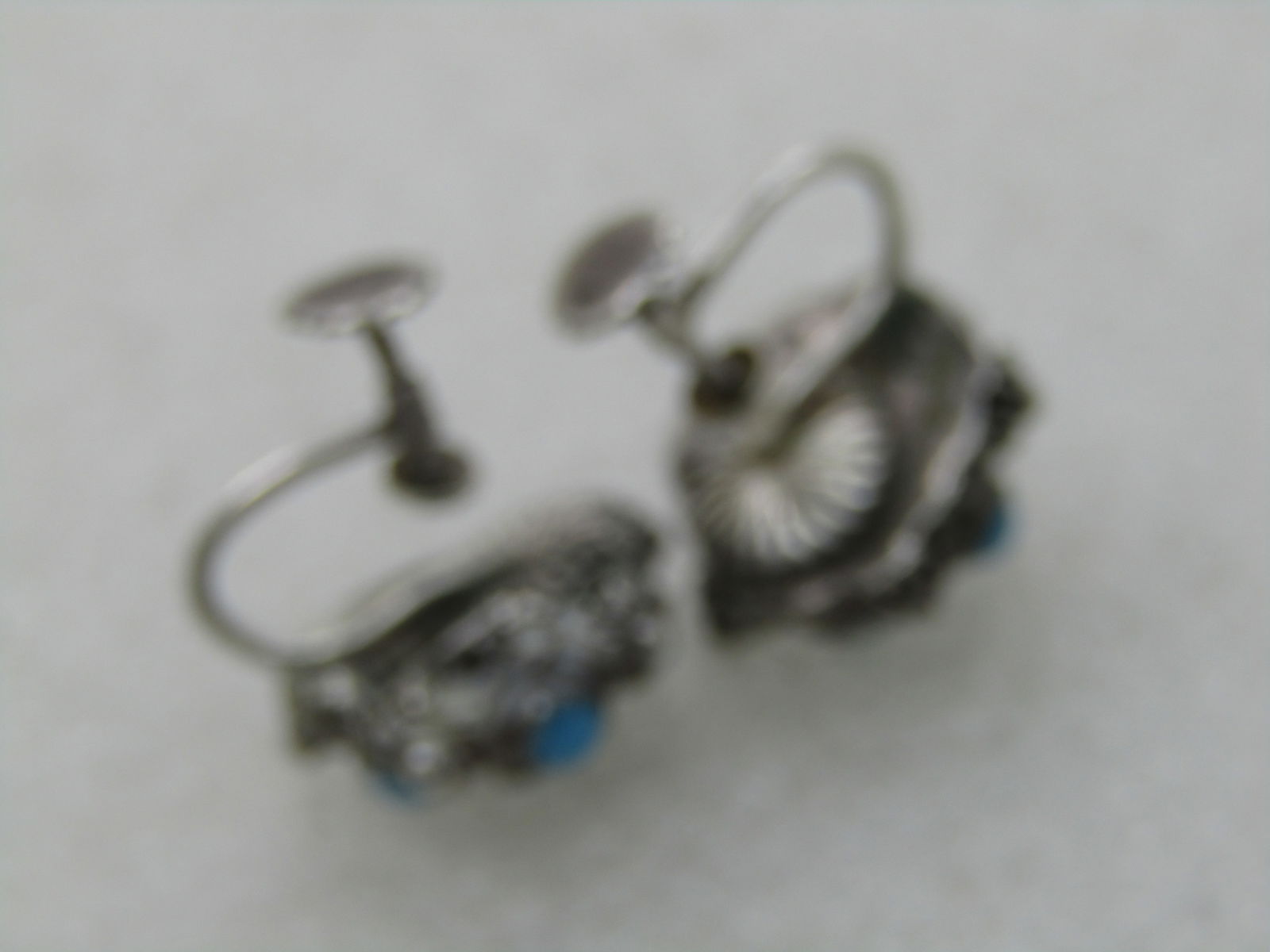 Vintage .835 Silver Turquoise Glass Earrings, Screw Back, Bali/Ethnic Themed - 6