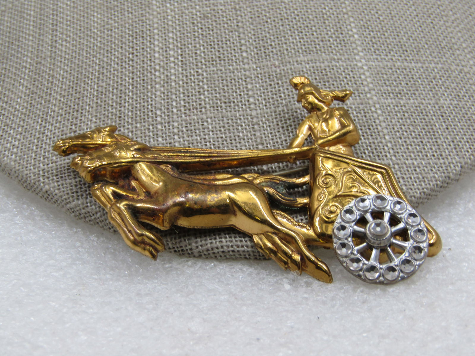 Vintage Gladiator and Chariot Brooch, Two-Tone, 2.75" - 2