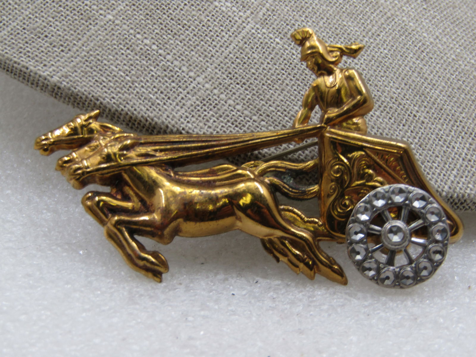 Vintage Gladiator and Chariot Brooch, Two-Tone, 2.75" - 3
