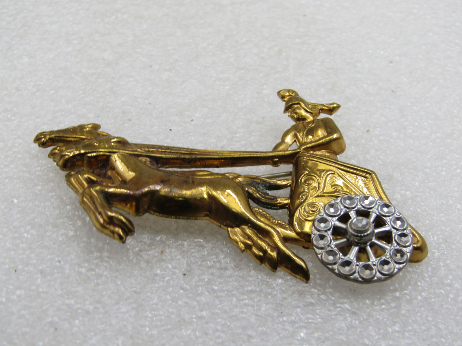 Vintage Gladiator and Chariot Brooch, Two-Tone, 2.75" - 4