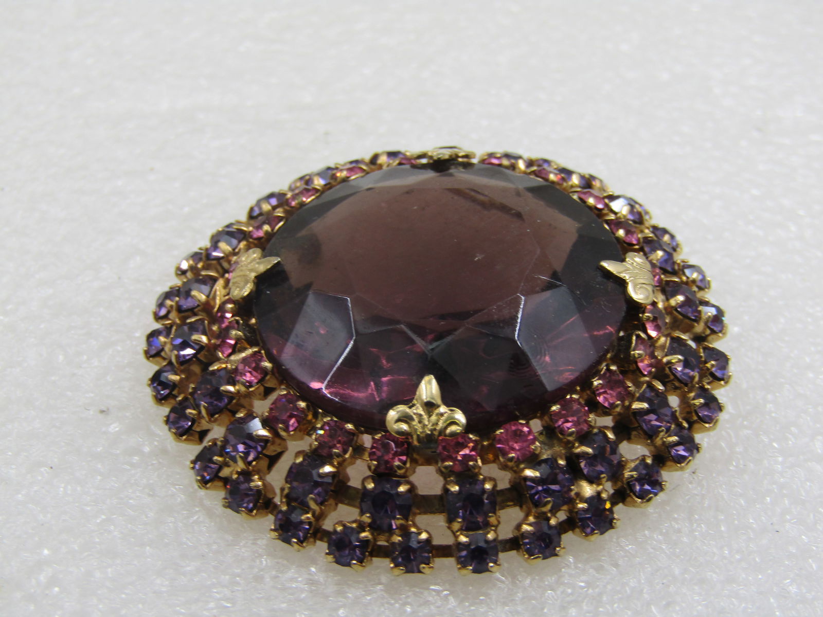 Vintage Purple & Pink Rhinestone Tiered Brooch, Mid-Centry, 2" - 4