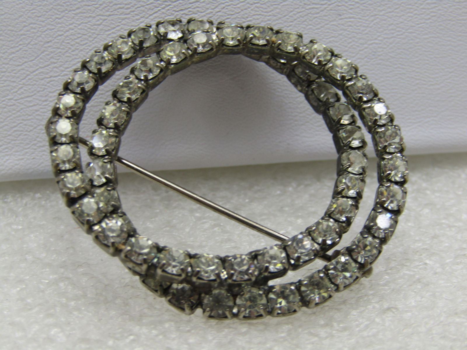 Vintage Double Rhinestone Circle Brooch , 1.5" - 2