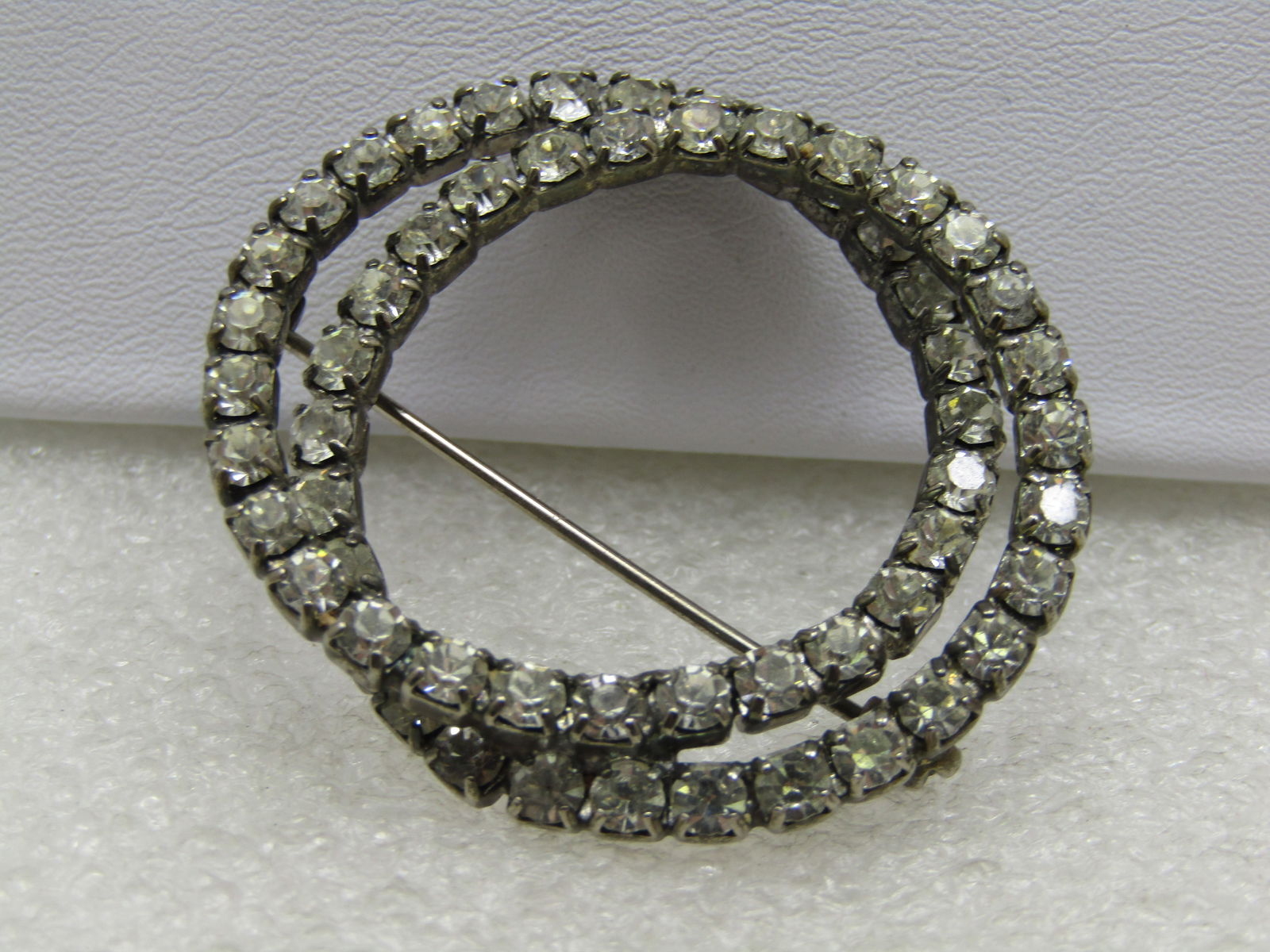 Vintage Double Rhinestone Circle Brooch , 1.5" - 3