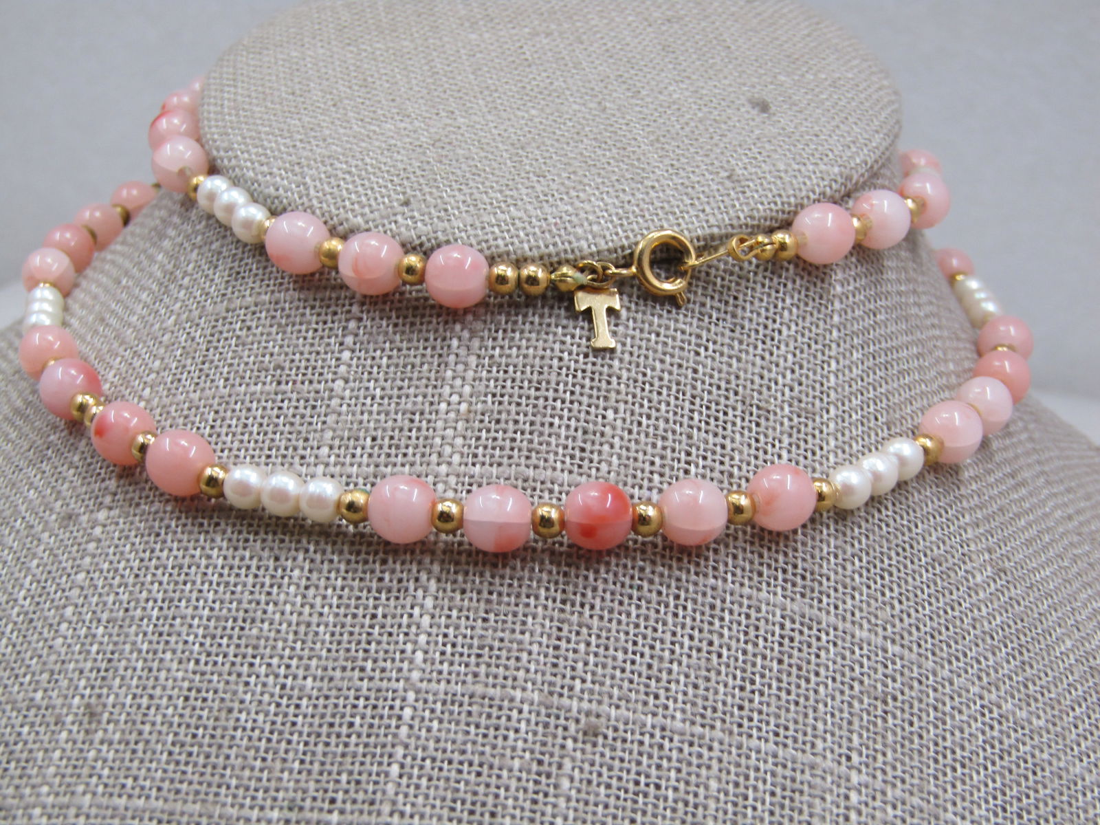 Vintage Trifari Faux Pink Coral & Pearl Necklace, 22", 1970's-1980's - 2