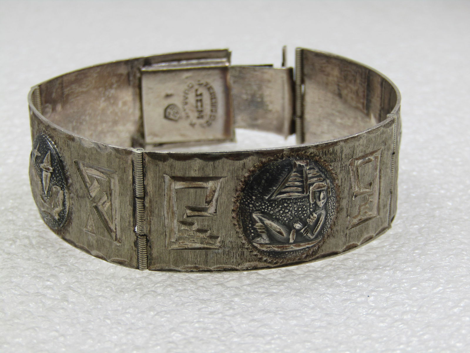 Vintage Sterling Mexican Pictorial Link Bracelet, 6.75" Signed - 8