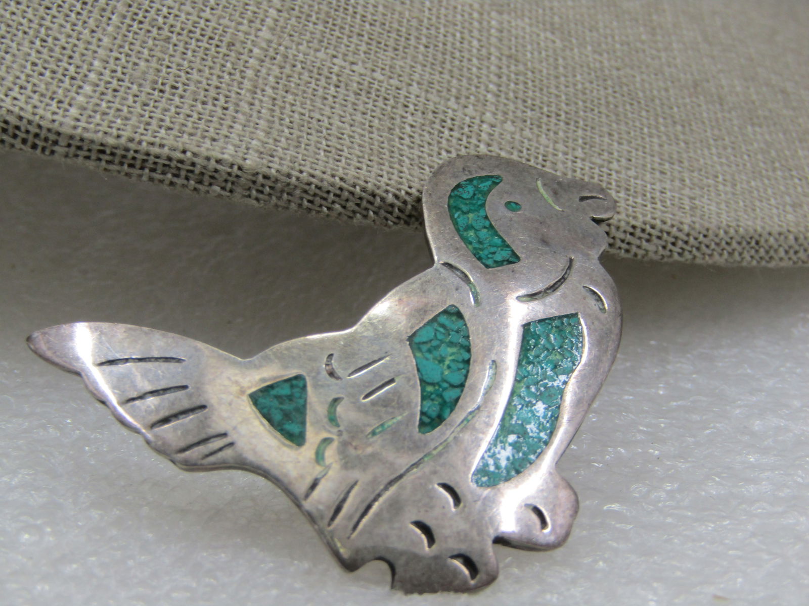 Vintage Sterling Turquoise Bird Brooch, 1960's-1970's, Taxco, Mexico - 2