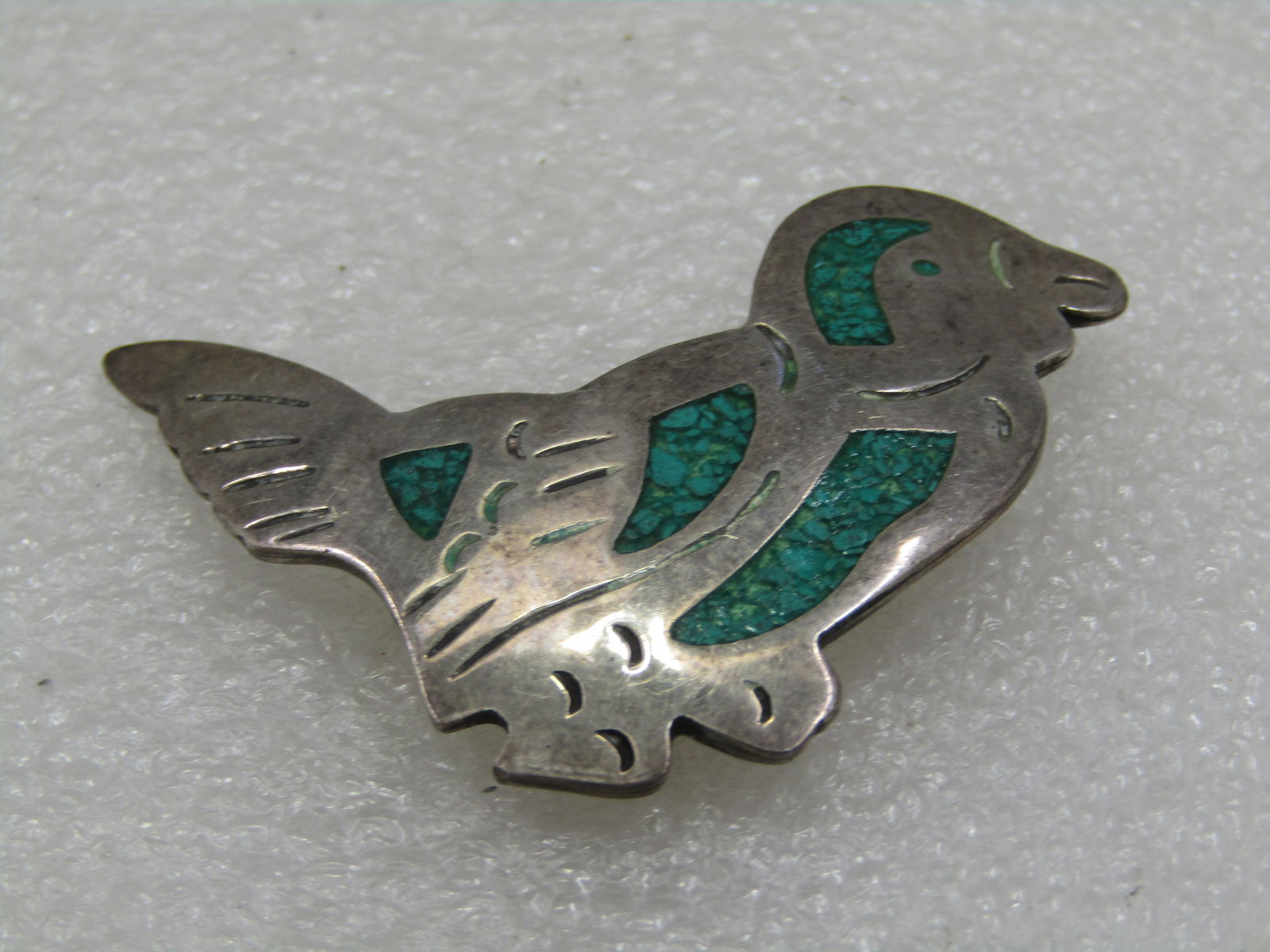 Vintage Sterling Turquoise Bird Brooch, 1960's-1970's, Taxco, Mexico - 3