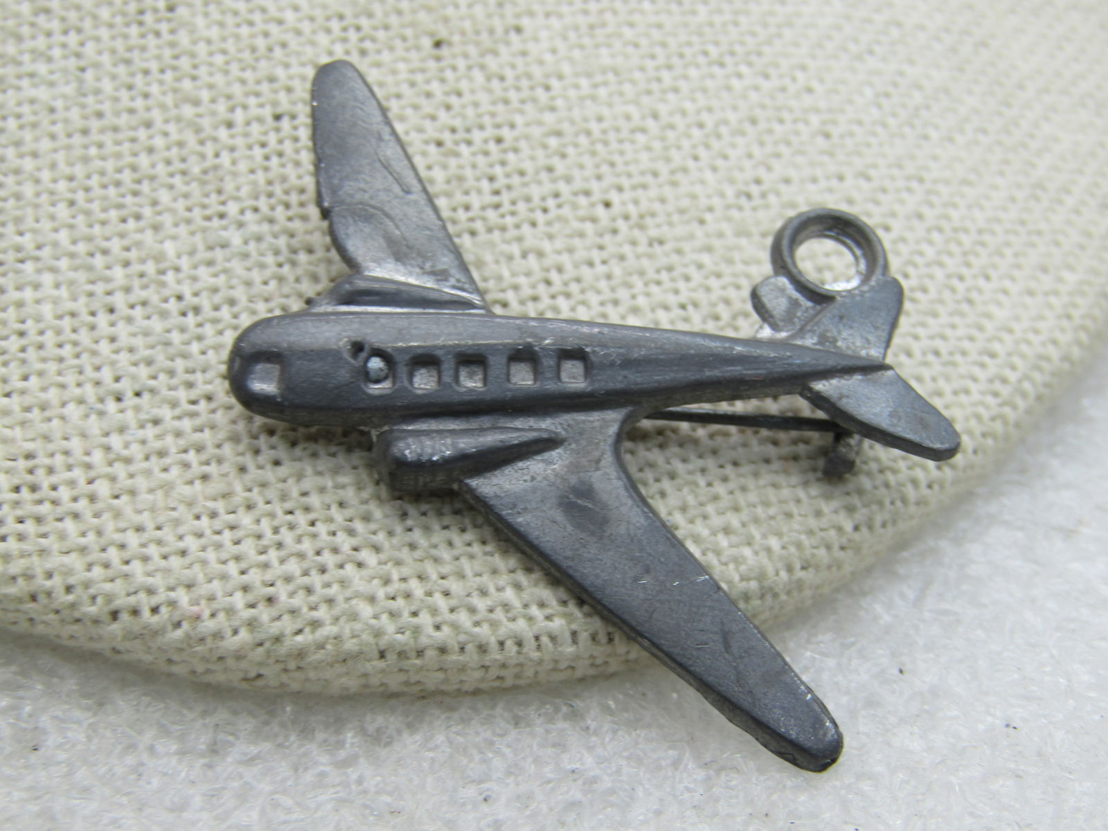 Vintage Cast Metal Airplane Brooch, 1940's, 1.5" - 4