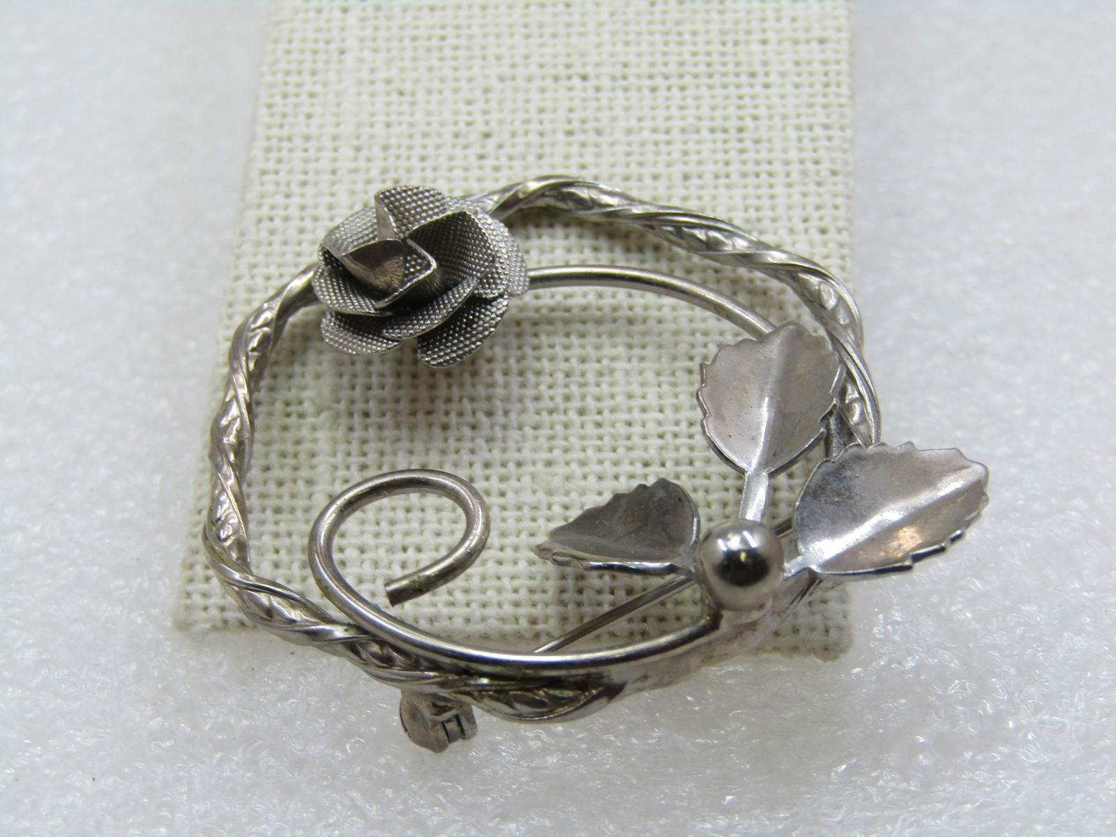 Vintage Rose Circle Brooch, Silver Tone, 1960's-1970's, 1-5" (1 of 6)