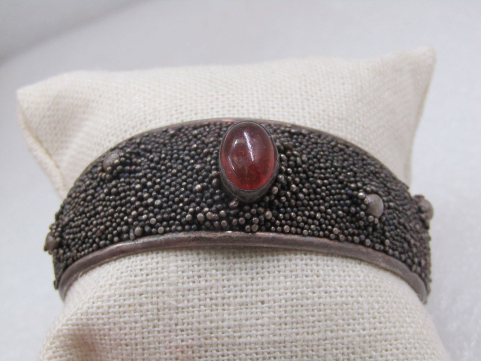 Vintage Sterling Amber Modernist Heavy Microbeaded Cuff Bracelet, 6.75" - 4