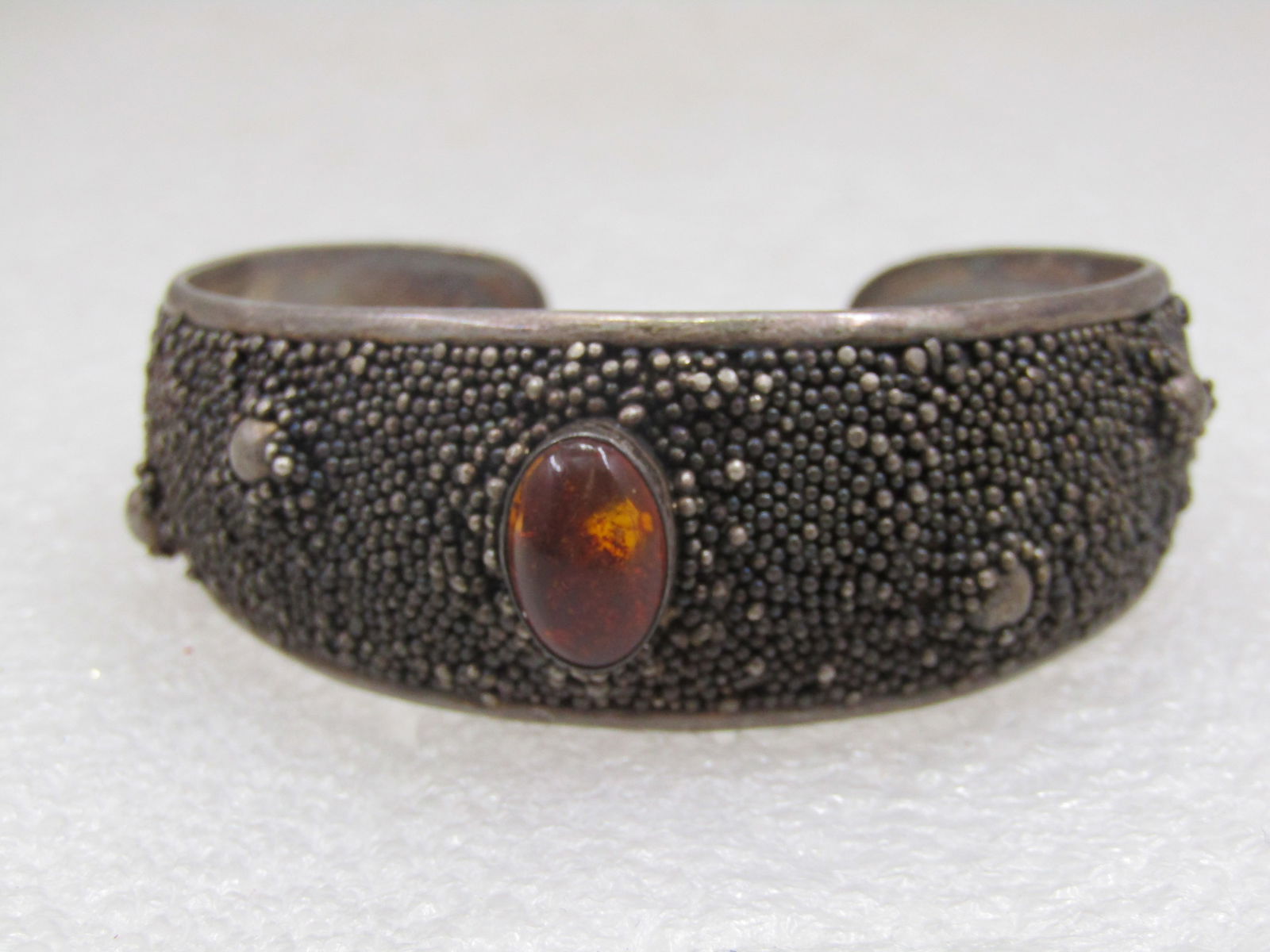 Vintage Sterling Amber Modernist Heavy Microbeaded Cuff Bracelet, 6.75" - 5