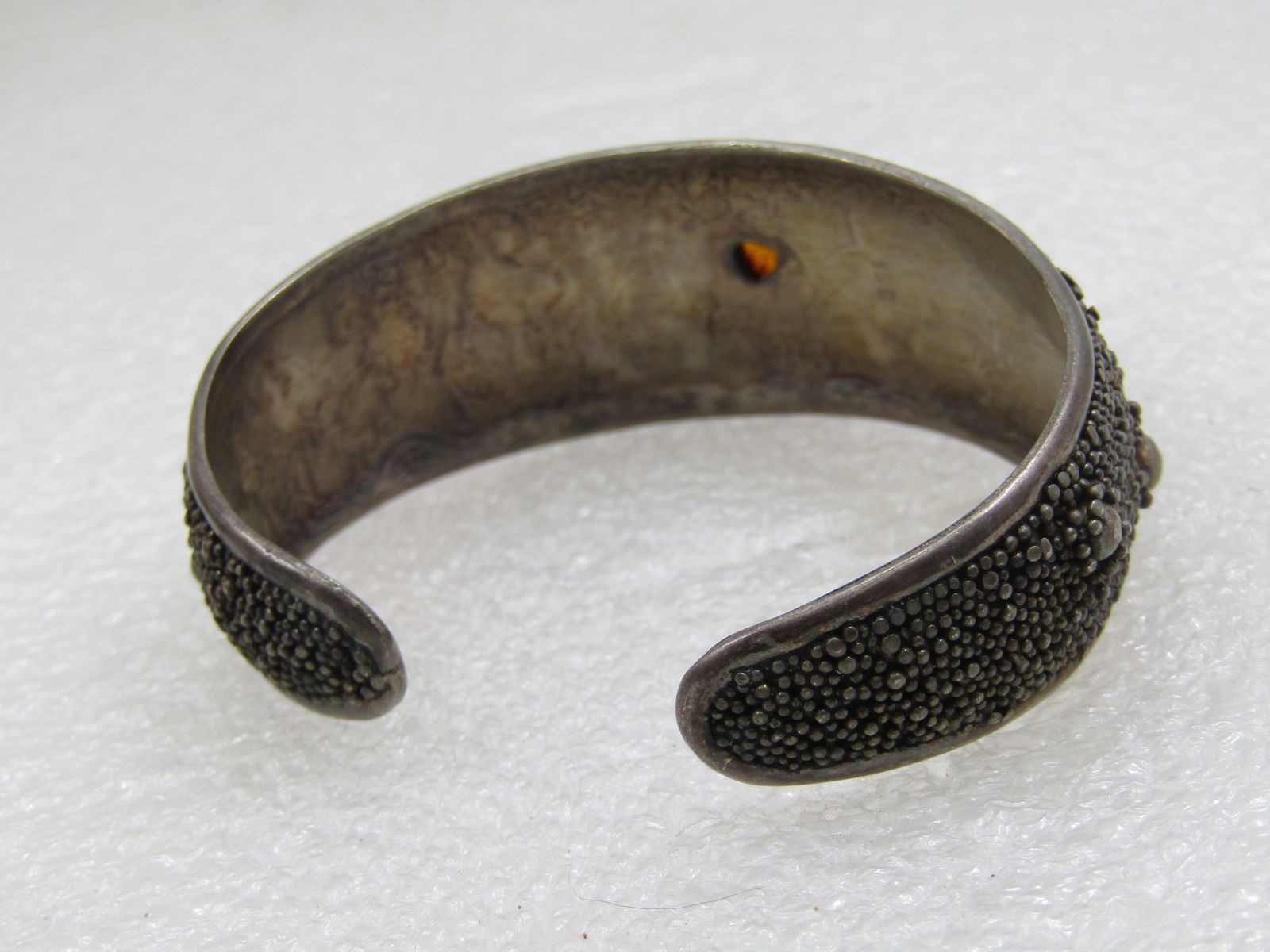 Vintage Sterling Amber Modernist Heavy Microbeaded Cuff Bracelet, 6.75" - 6