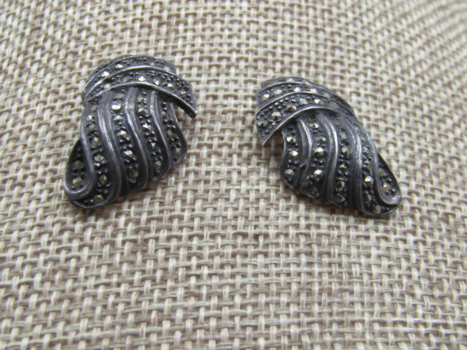 Vintage Sterling Marcasite Earrings, 1940's-1950's (1 of 5)