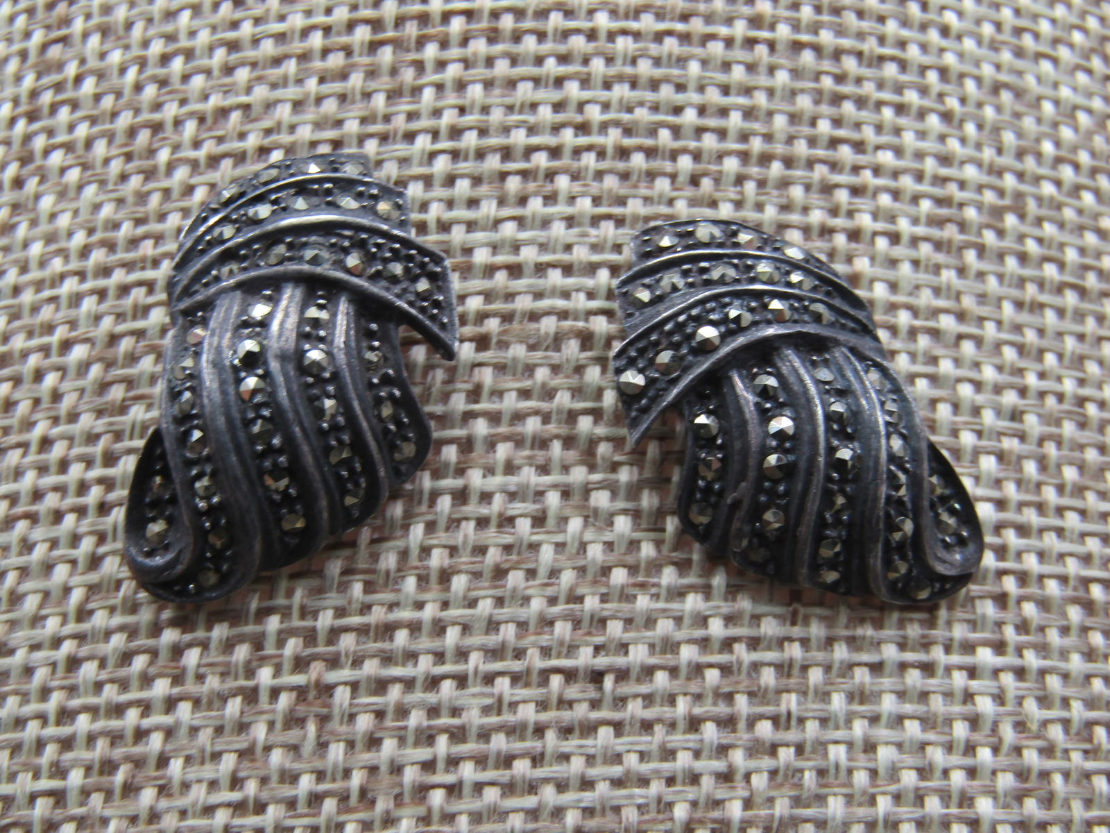 Vintage Sterling Marcasite Earrings, 1940's-1950's - 3