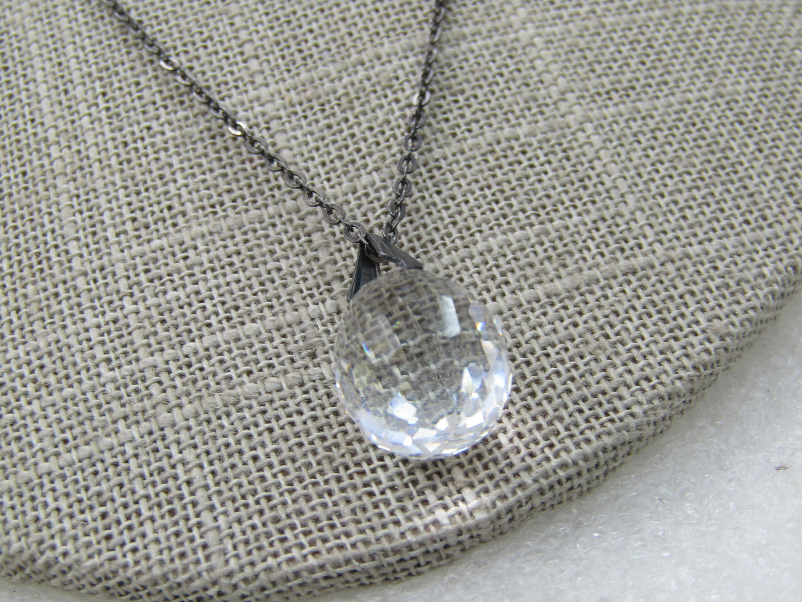 Vintage Faceted Crystal Drop Necklace, 18", 3/4" Drop Pendant - 3