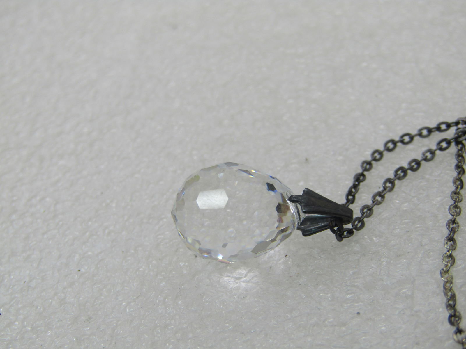 Vintage Faceted Crystal Drop Necklace, 18", 3/4" Drop Pendant - 6