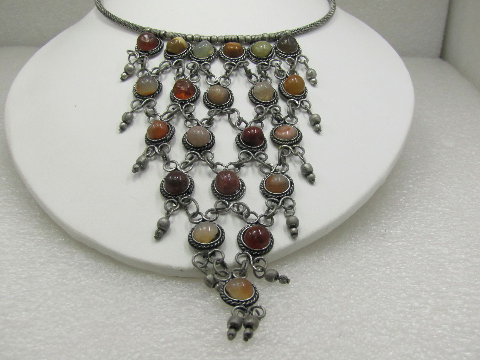 Vintage Coiled Collar Bib Necklace, 17", Stone 5" Drop - 2