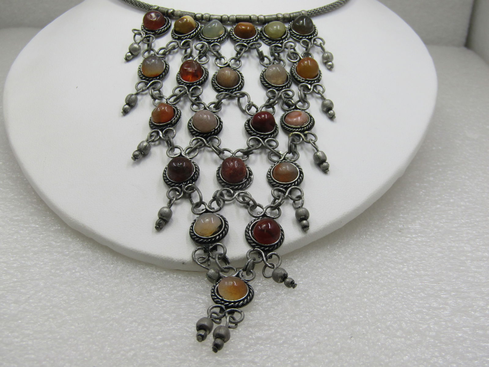 Vintage Coiled Collar Bib Necklace, 17", Stone 5" Drop - 3