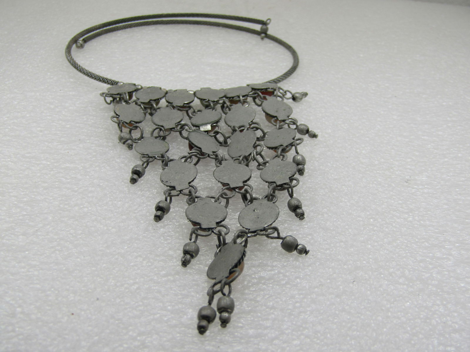 Vintage Coiled Collar Bib Necklace, 17", Stone 5" Drop - 4