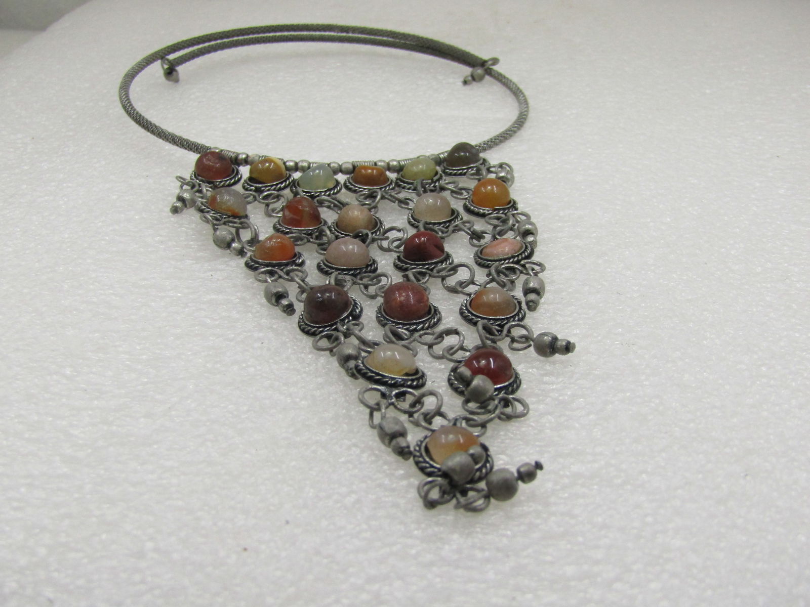 Vintage Coiled Collar Bib Necklace, 17", Stone 5" Drop - 5