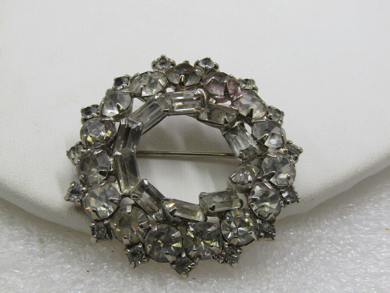 Vintage Clear Rhinestone Circle Brooch, 1.75", 1940'-1950's (1 of 5)