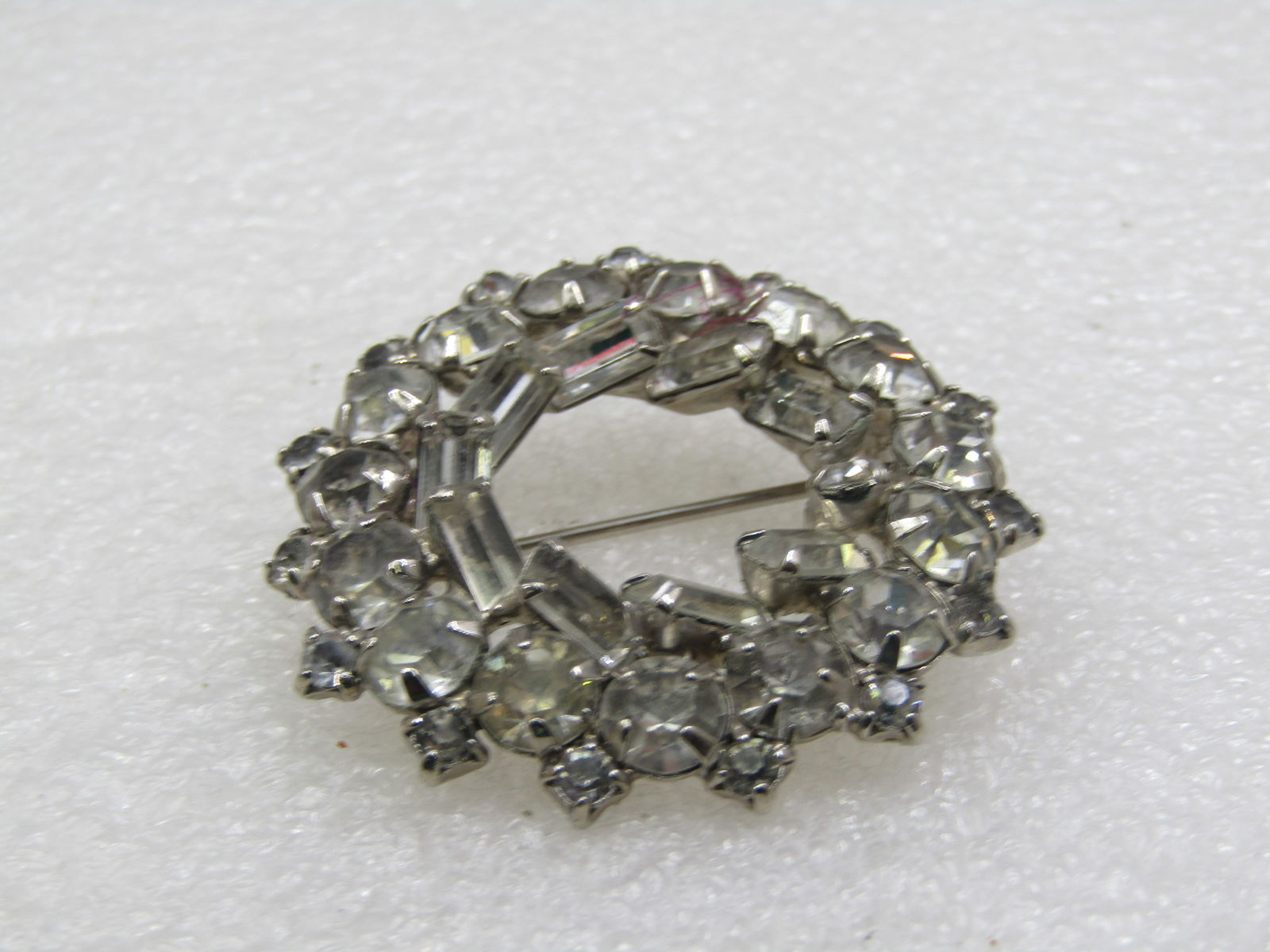 Vintage Clear Rhinestone Circle Brooch, 1.75", 1940'-1950's - 2