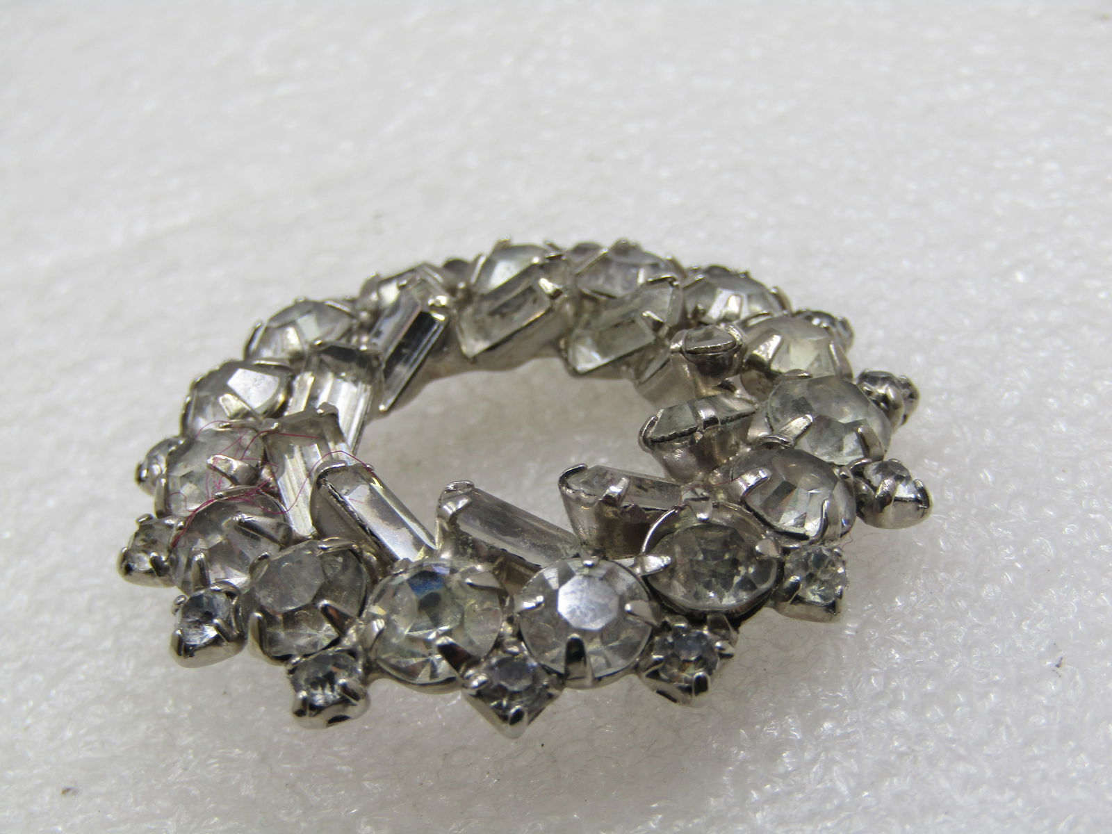 Vintage Clear Rhinestone Circle Brooch, 1.75", 1940'-1950's - 3