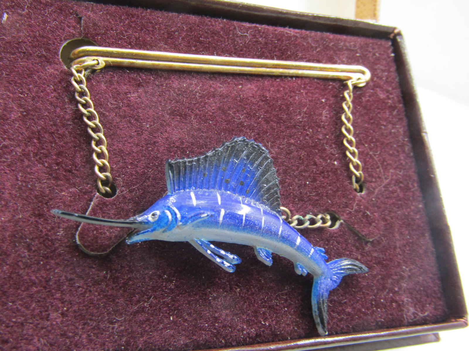 Vintage Sailfish Tie Bar by Wildlife Miniatures = in Box, 2.5" - 2