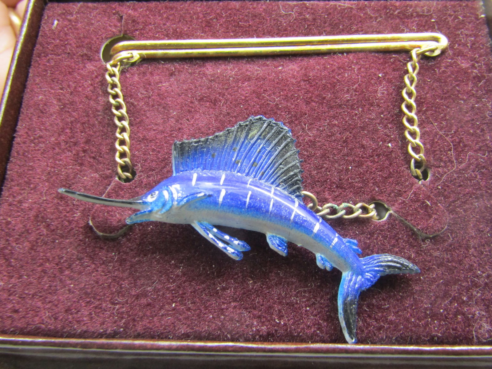 Vintage Sailfish Tie Bar by Wildlife Miniatures = in Box, 2.5" - 3