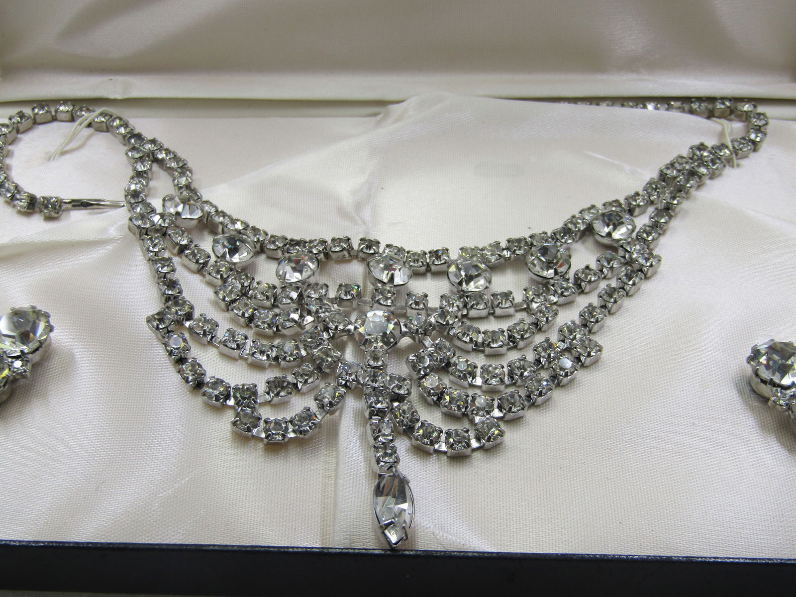 Vintage Rhinestone Bib Necklace & Earrings Art Deco Themed Set in Box - 2