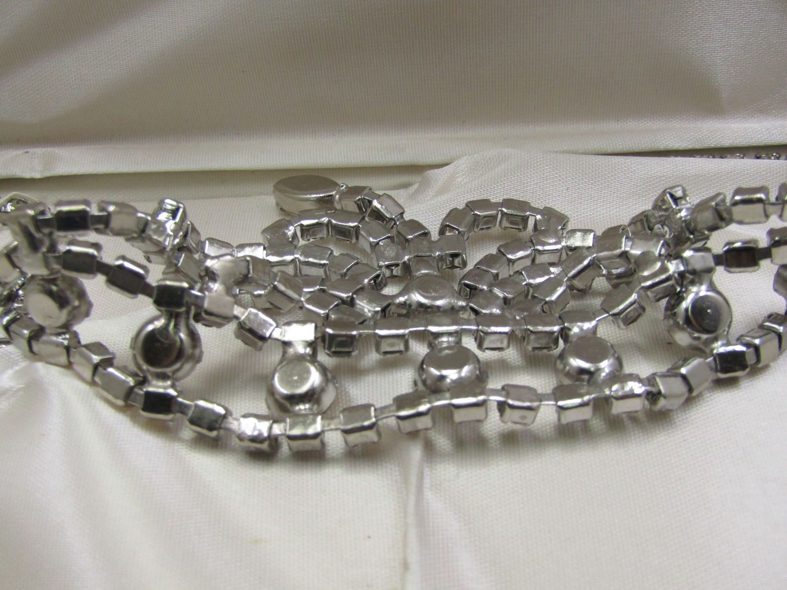 Vintage Rhinestone Bib Necklace & Earrings Art Deco Themed Set in Box - 4