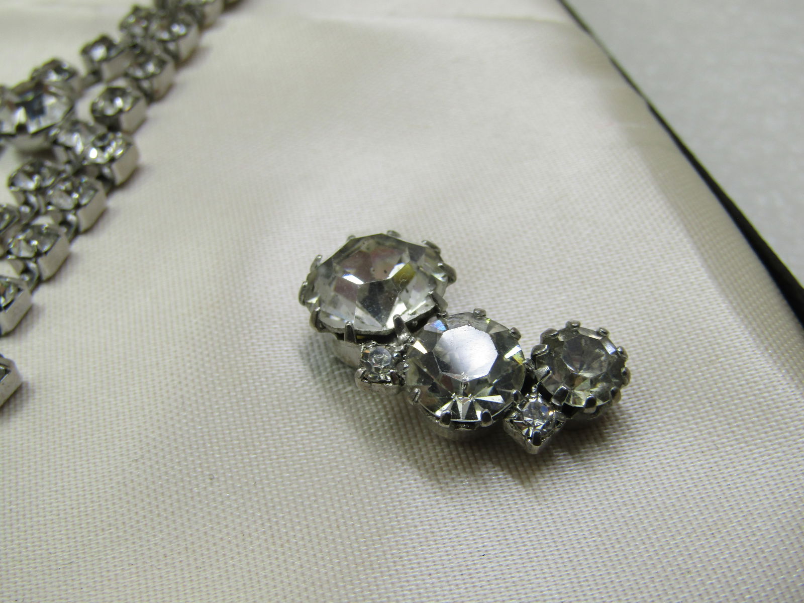 Vintage Rhinestone Bib Necklace & Earrings Art Deco Themed Set in Box - 6