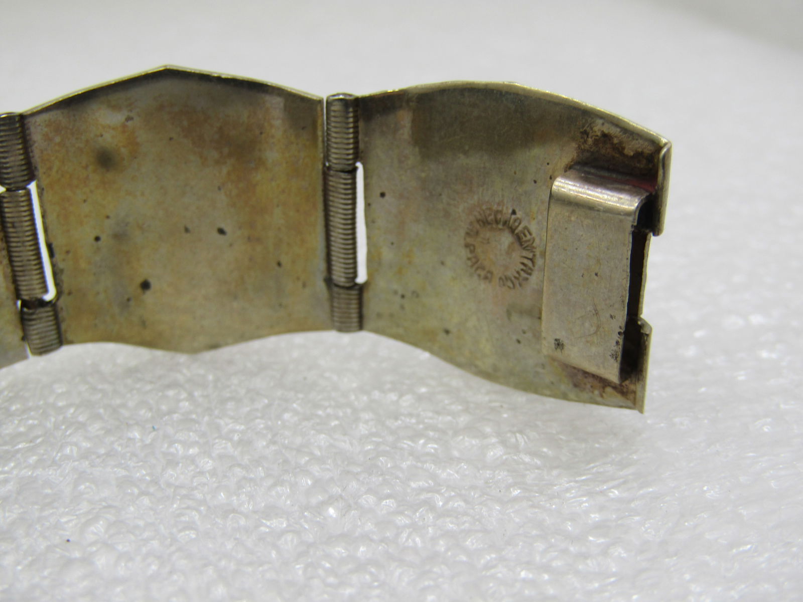 Vintage Alpaca Mexican Carved Green Bracelet, 7.25" Mask Tiles - 5