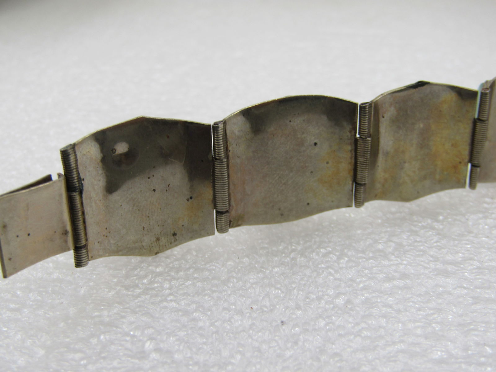 Vintage Alpaca Mexican Carved Green Bracelet, 7.25" Mask Tiles - 6