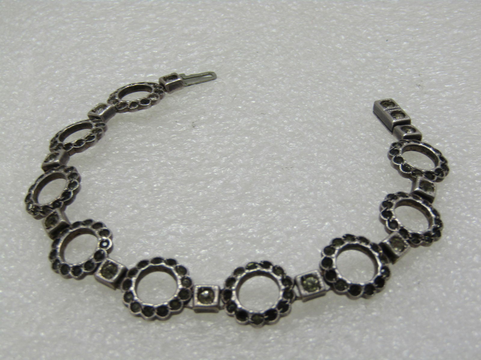 Vintage Sterling Art Deco Rhinestone Circle Link Bracelet, 6.75", signed Payco, 1920's (1 of 6)