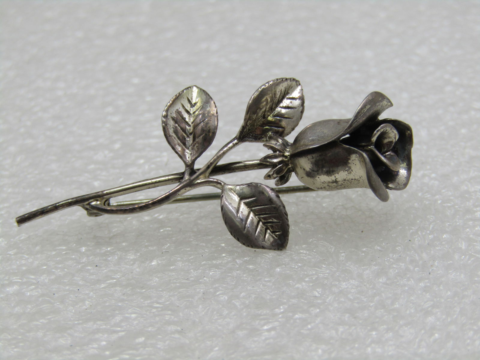 Vintage Sterling Long Stem Rose Brooch, 2" (1 of 6)