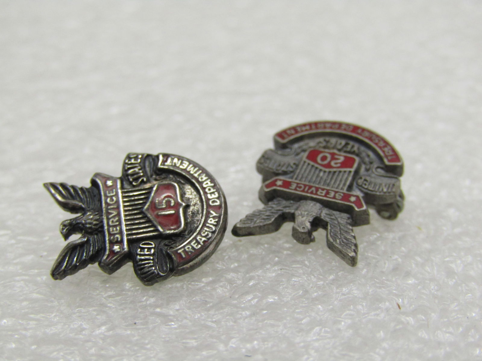 Vintage Pair Sterling 15 Yr 20Yr Treasury Department Service Brooches - 3