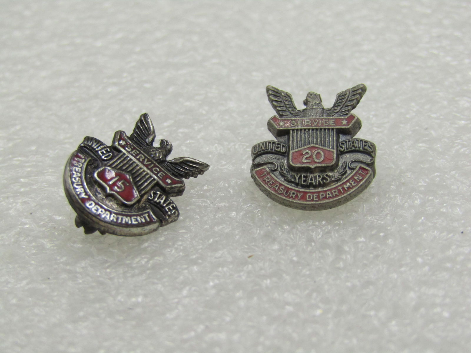 Vintage Pair Sterling 15 Yr 20Yr Treasury Department Service Brooches - 5