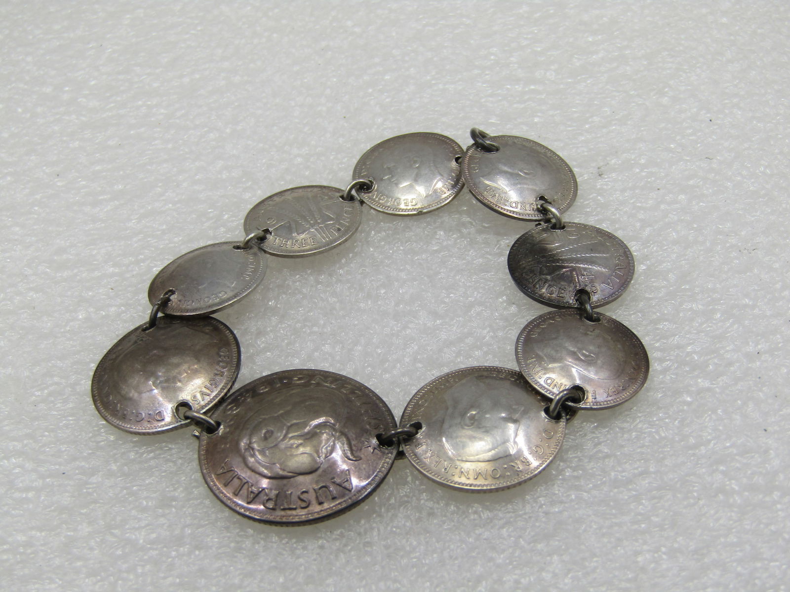 Vintage Silver Australian & UK Silver Coin Bracelet, 7", 1941-1943 - 2