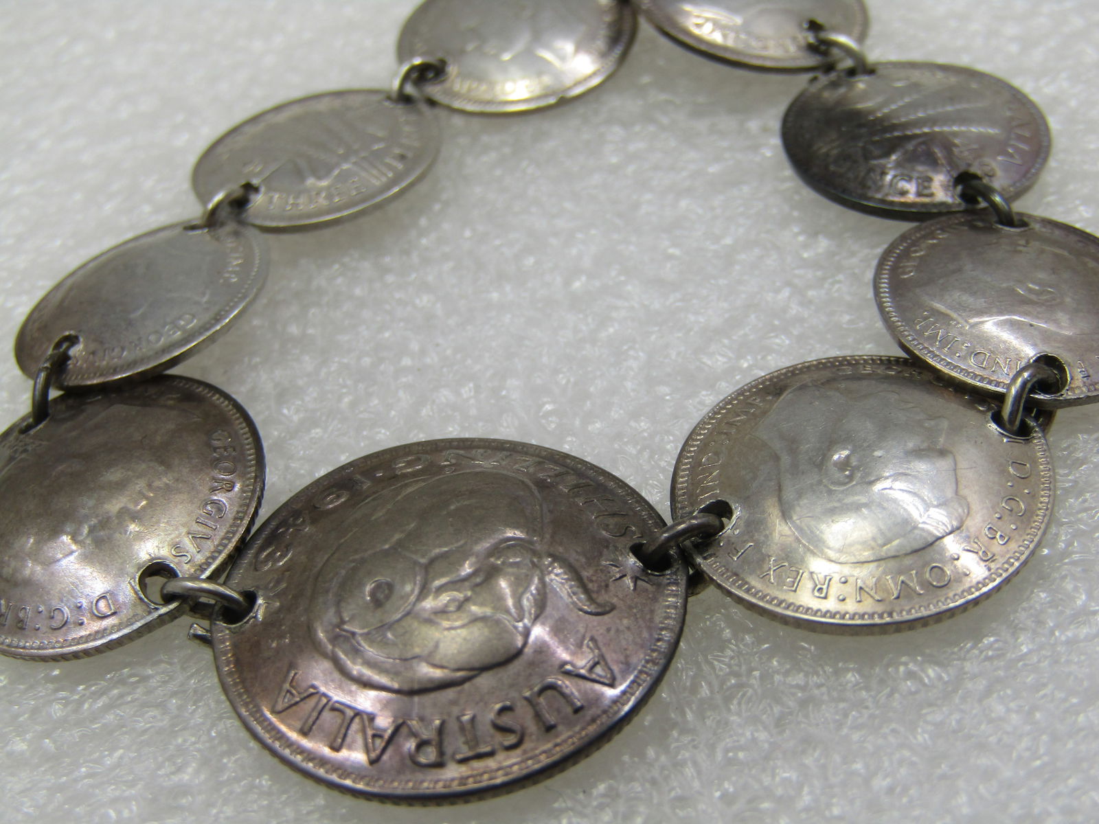 Vintage Silver Australian & UK Silver Coin Bracelet, 7", 1941-1943 - 3