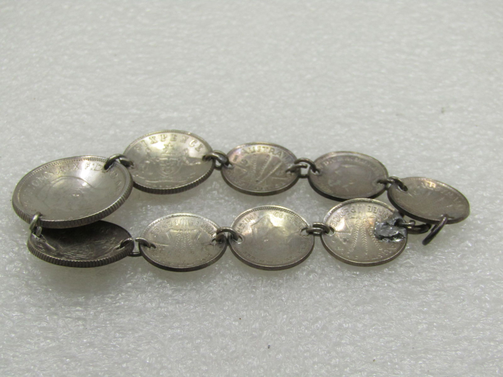 Vintage Silver Australian & UK Silver Coin Bracelet, 7", 1941-1943 - 4