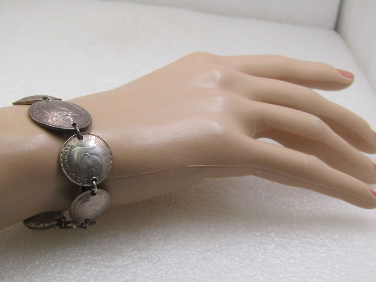 Vintage Silver Australian & UK Silver Coin Bracelet, 7", 1941-1943 - 5