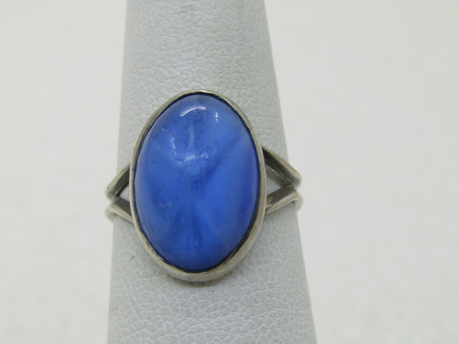 Vintage Sterling Blue Glass Ring, Sz. 6, 1950's-1960's (1 of 8)