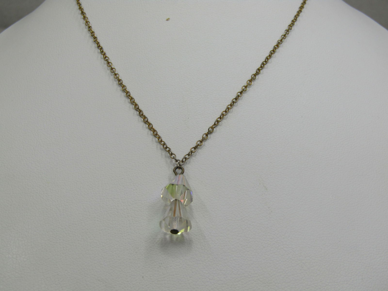 Vintage Aurora Borealis Crystal Drop Necklace, 15", Gold Tone - 5
